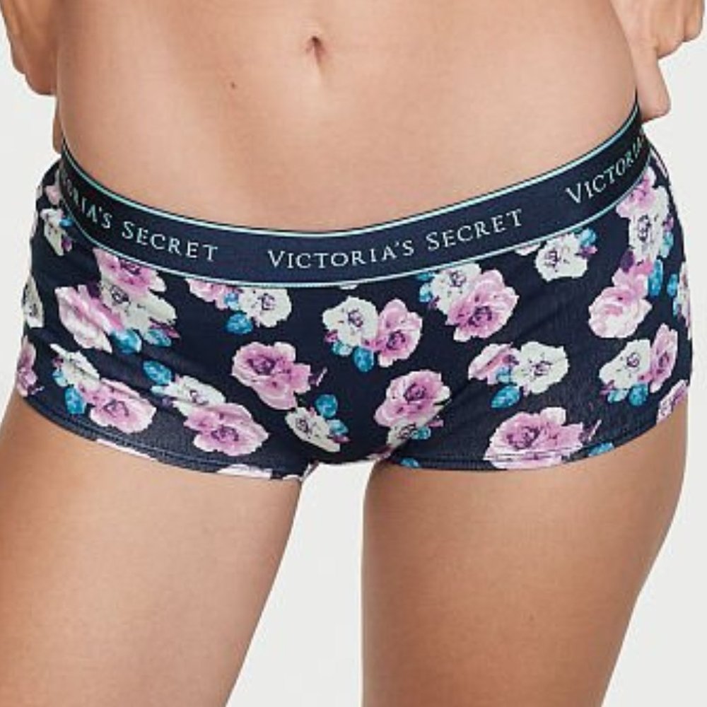 VS XS Boyshort Logo Waist Navy Noir Floral Victoria’s Secret 🌺 Flowers Cute NWT